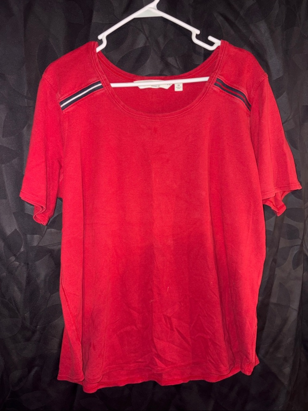 Tommy Hilfiger Red Short Sleeve Scoop Neck Tee with Shoulder Stripe